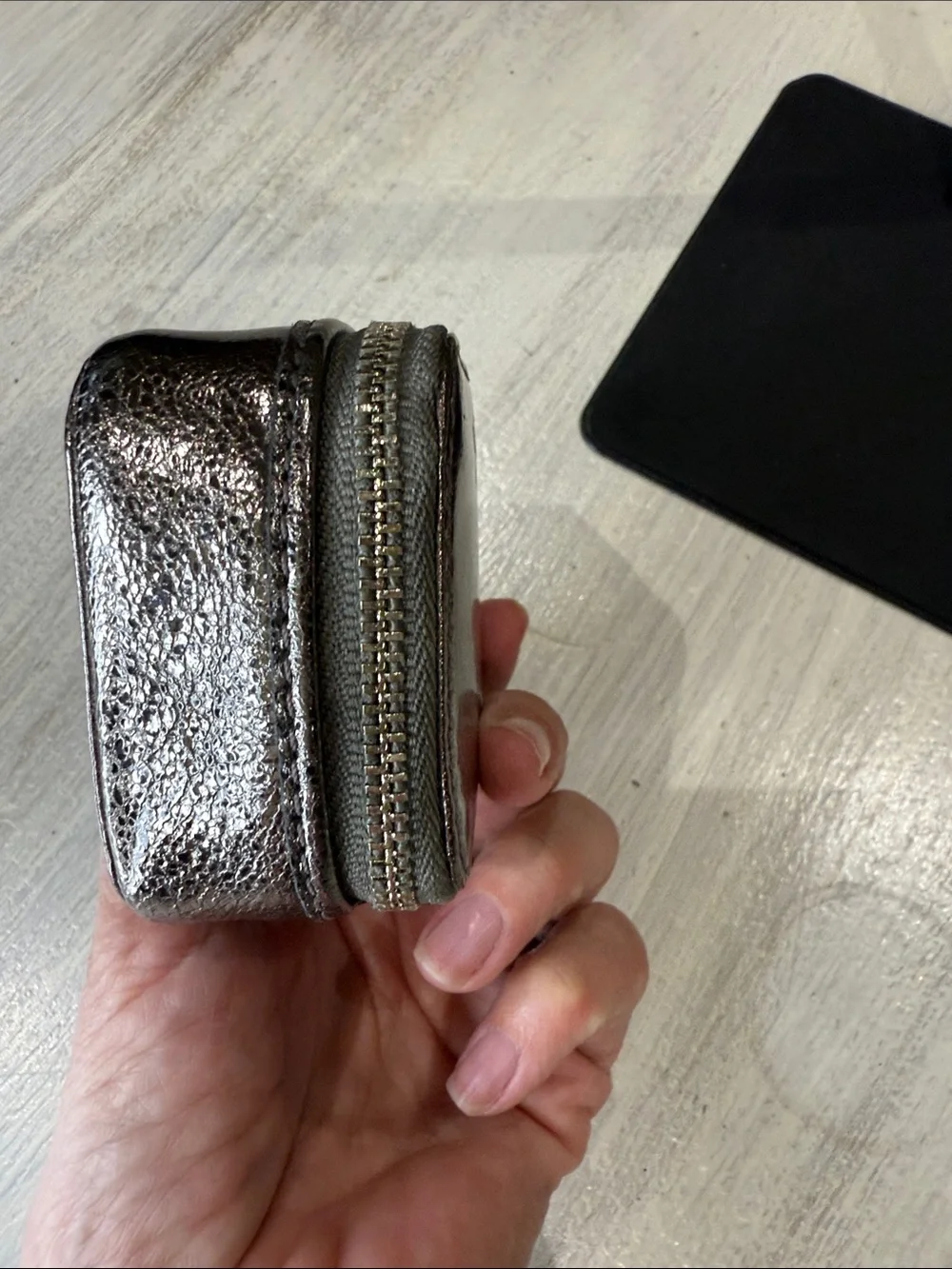 Coach Metallic Bronze Poppy Leather Zip Around Pill Box